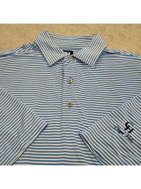 FootJoy Polo Shirt Mens XL Blue White Striped Chapel Hills Performance Golf